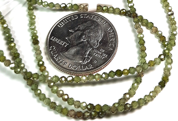 2mm Zircon Olive Green Faceted Round Gemstone Beads 8-Inch Strand