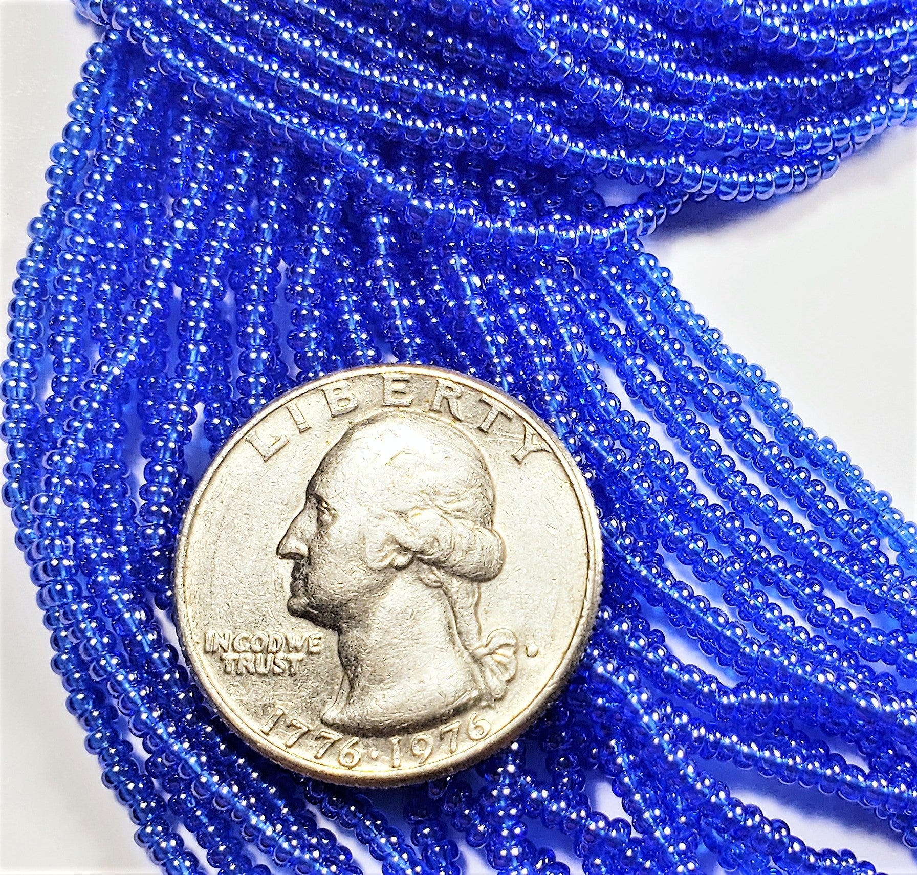 11/0 Sapphire Blue Luster Transparent Czech Seed Beads Full Hank
