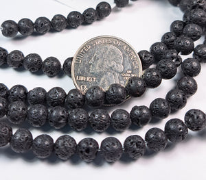 6mm Black Lava Round Gemstone Beads 8-Inch Strand