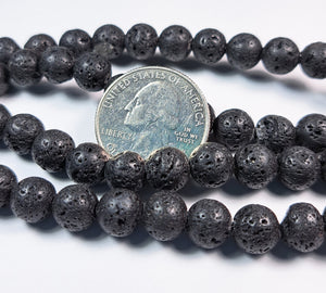 8mm Black Lava Round Gemstone Beads 8-Inch Strand