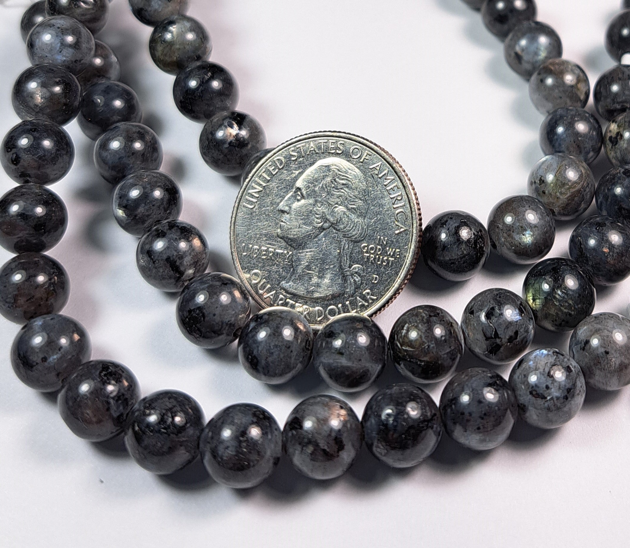 8mm Larvikite Round Gemstone Beads 8-Inch Strand