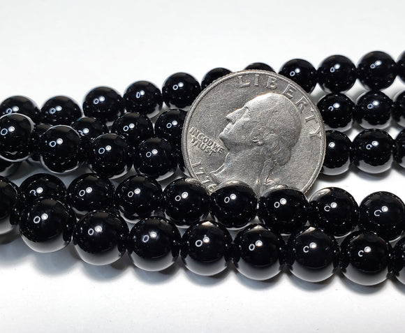 8mm Black Onyx Round Gemstone Beads 8-Inch Strand