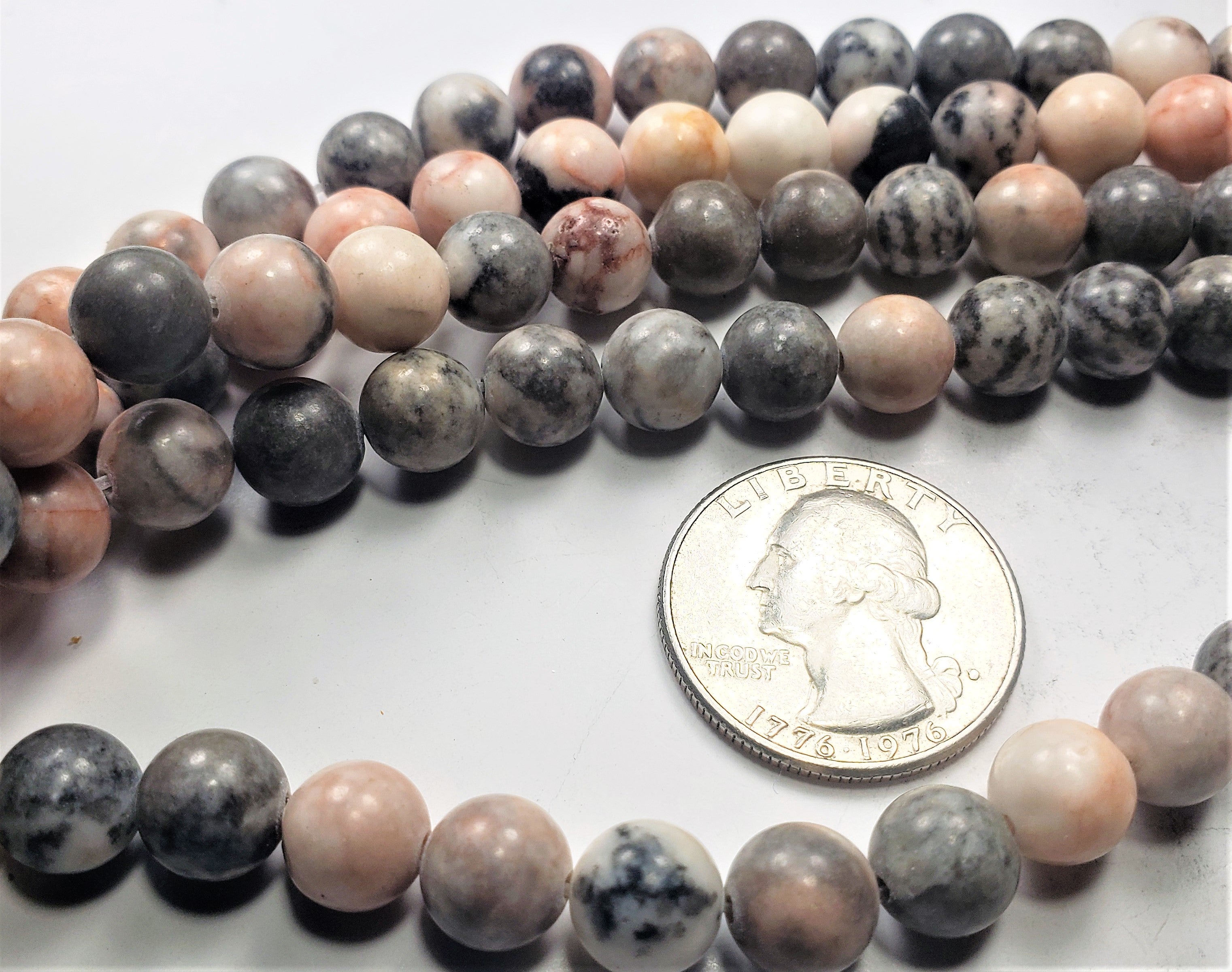 8mm Pink Zebra Jasper Round Gemstone Beads 8-inch Strand