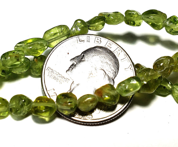 8x6mm Peridot Green Pebble Nugget Gemstone Beads 8-Inch Strand