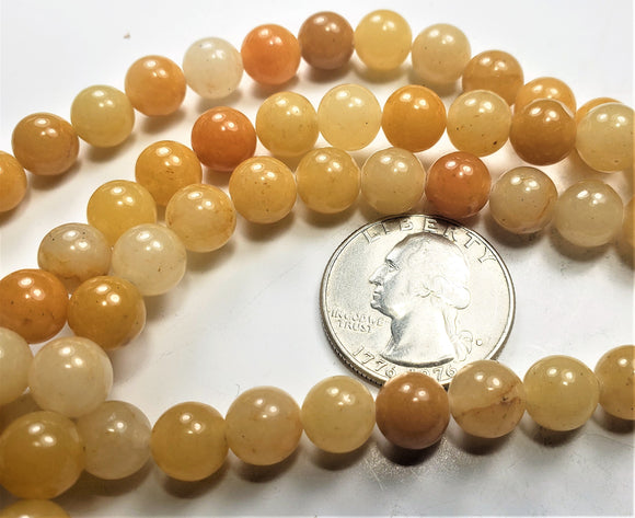 8mm Yellow Jade Round Gemstone Beads 8-inch Strand