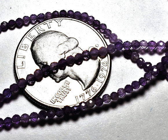 2mm Amethyst Faceted Round Gemstone Beads 8-Inch Strand