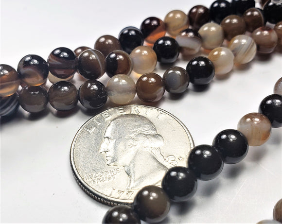 6mm Sardonyx Brown Striped Round Gemstone Beads 8-inch Strand