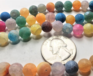 8mm Matte Fire Crackle Agate Mixed Round Gemstone Beads 8-inch Strand