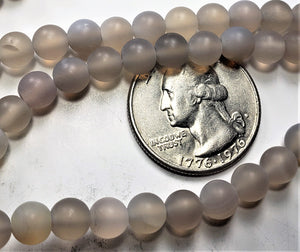 6mm Matte Gray Agate Round Gemstone Beads 8-inch Strand