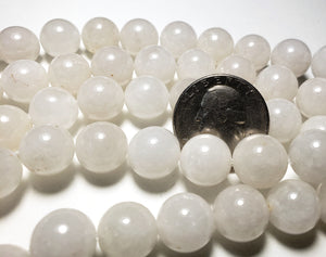 12mm White Jade Round Gemstone Beads 8-Inch Strand