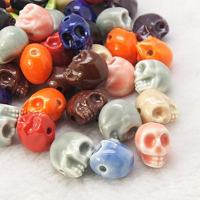 13x11mm Porcelain Skull Beads Mixed Color 10ct