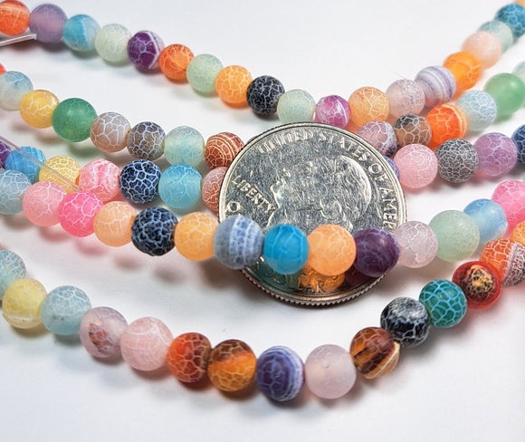 6mm Matte Fire Crackle Agate Mixed Gemstone Beads 8-Inch Strand