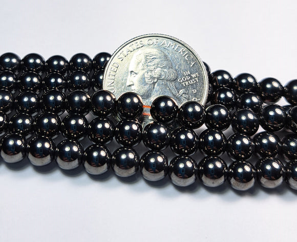 6mm Magnetic Hematite Round Gemstone Beads 8-Inch Strand