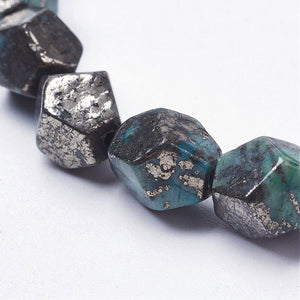 10x9mm Ten-Facet Round Cyan Dyed Pyrite Beads, Lot of 4