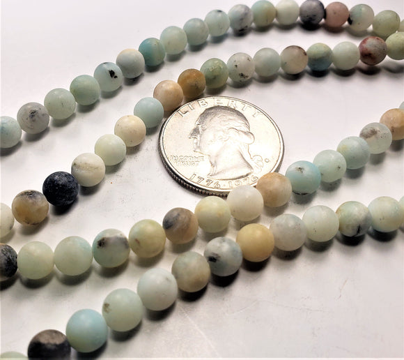 6mm Matte Multicolor Amazonite Round Gemstone Beads 8-inch Strand