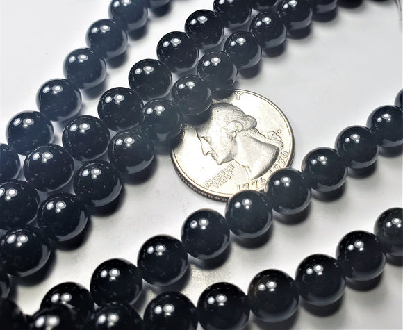 8mm Black Obsidian Round Gemstone Beads 8-inch Strand