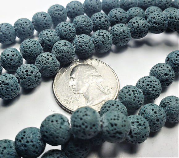8mm Teal Green Lava Round Gemstone Beads 8-inch Strand