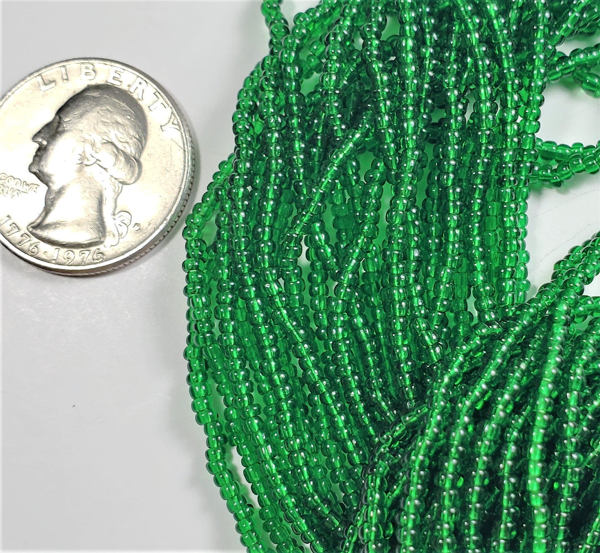 11/0 Forest Green Transparent Czech Seed Beads Full Hank