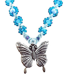 Aqua Bright Turquoise Butterfly Handcrafted Micro-Macrame Necklace