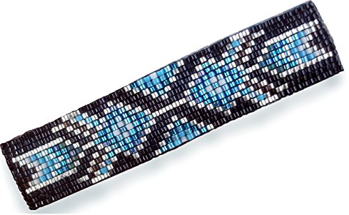 Abstract Tribal Geometric Arrows Large Beaded Barrette in Blue and Silver with Authentic French Clip