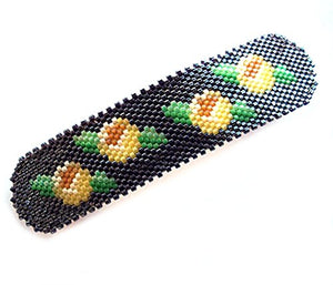 Beaded Yellow Rose Handmade Large Barrette Peyote Stitch with Authentic French Clip