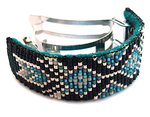 Tribal Geometric Arrow Handmade Beaded Ponytail Clip Cuff Large French Clip Blue and Silver