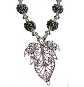 Intricate Leaf Green Handmade Beaded Micro-Macrame Necklace