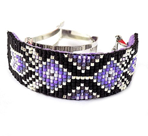 Purple and Silver Tribal Geometric Arrow Large Ponytail Clip Cuff Handmade Loom Beaded