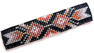 Abstract Orange and Silver Tribal Geometric Arrows Handmade Loom Beaded Large Barrette with Authentic French Clip