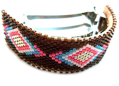 Southwest Geometric Diamonds Ponytail Cuff Large Barrette Clip in Pink Silver and Blue