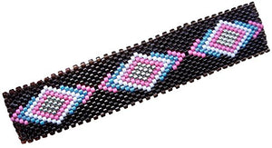 Blue and Pink Southwestern Tribal Geometric Diamonds Large Handmade Beaded Barrette with Authentic French Clip