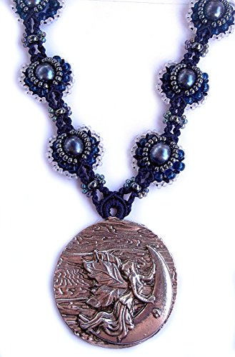 Fairy Moon Beaded Micro Macrame Fantasy Cosplay Necklace Navy Blue Pearls Handmade