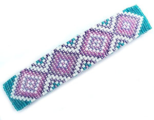 Teal, Pink and Purple Abstract Geometric Diamonds Large Handmade Beaded Barrette with Authentic French Clip
