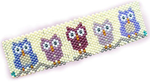 Adorable Whimsical Purple Owls Handmade Peyote Beaded Large Barrette with Authentic French Clip