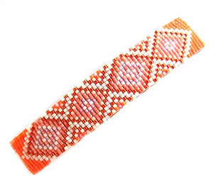 Abstract Geometric Diamonds Orange Dreamsicle Handmade Beaded Large Barrette with Authentic French Clip