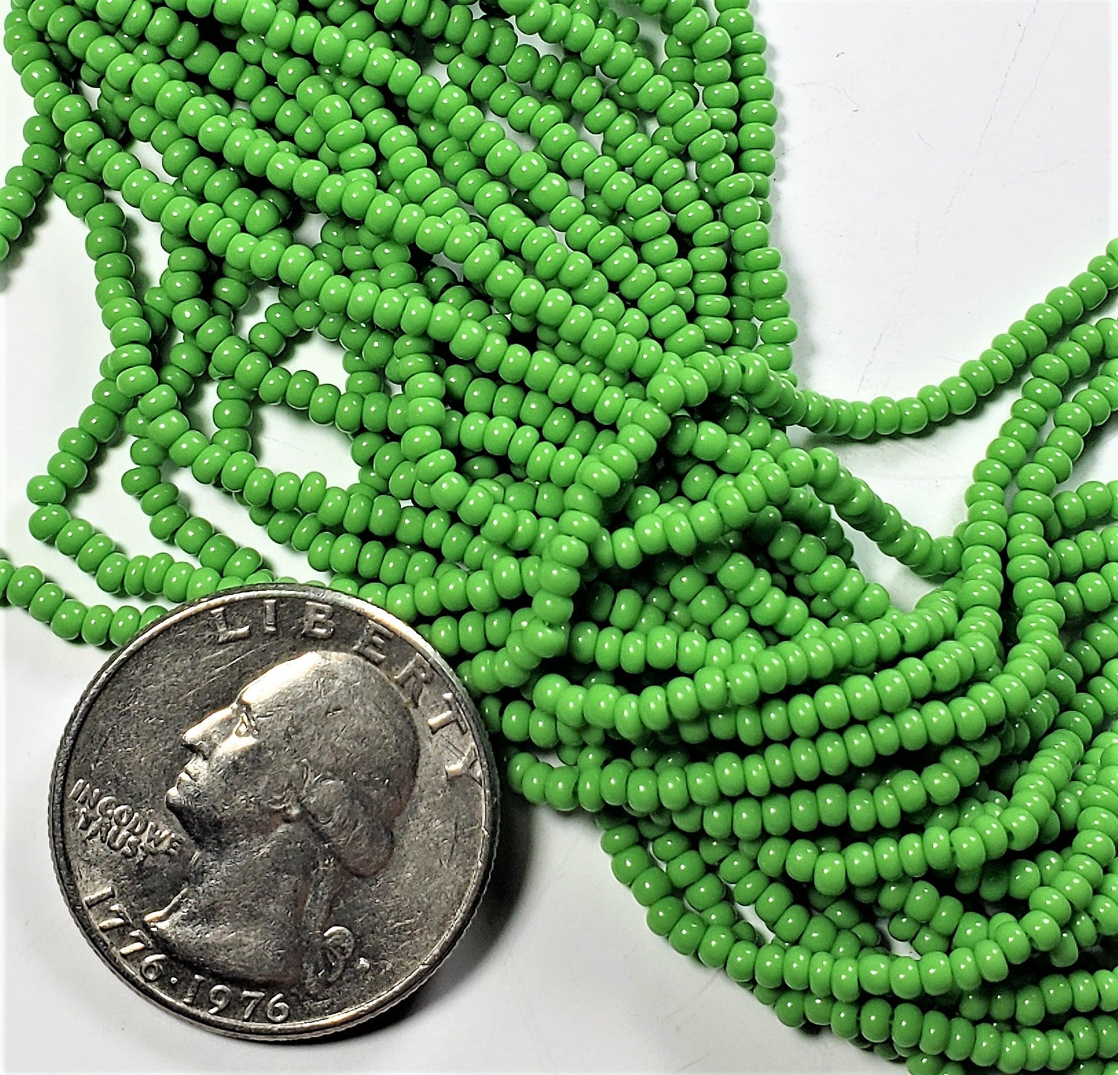 10/0 Light Green Opaque Czech Seed Beads Full Hank