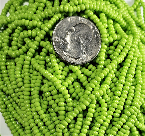 8/0 Lime Green Opaque Strung Czech Seed Beads Half Hank
