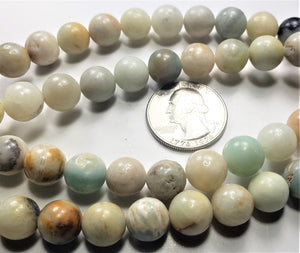 10mm Multicolor Amazonite Round Gemstone Beads 8-inch Strand