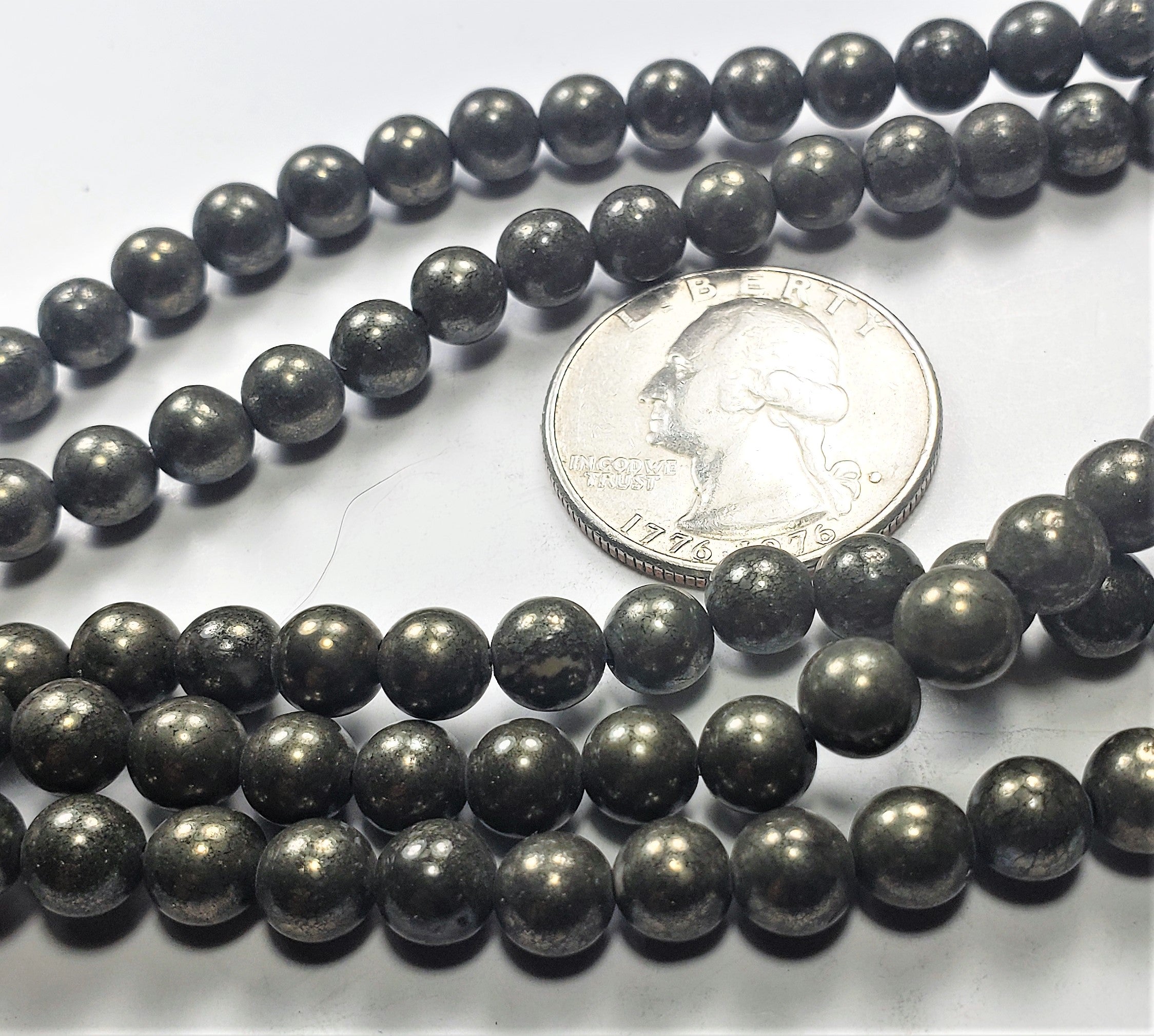 6mm Pyrite Round Gemstone Beads 8-inch Strand