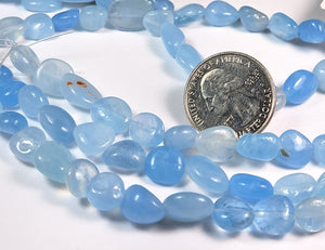 8-10mm Aquamarine Pebble Nugget Gemstone Beads 8-Inch Strand