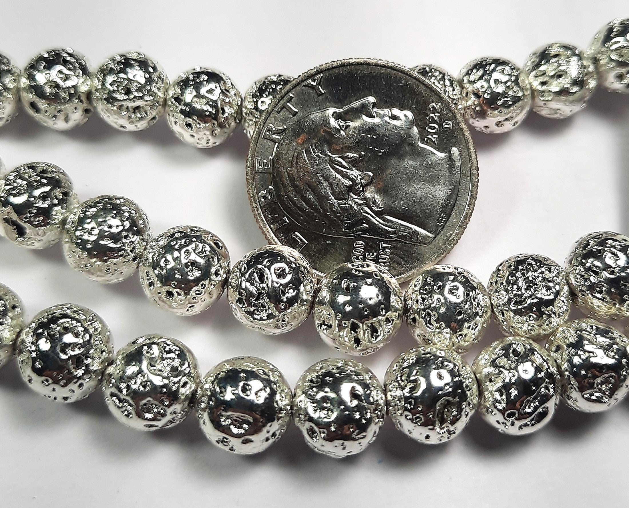 8mm Silver Lava Beads Round Gemstone Beads 8-Inch Strand