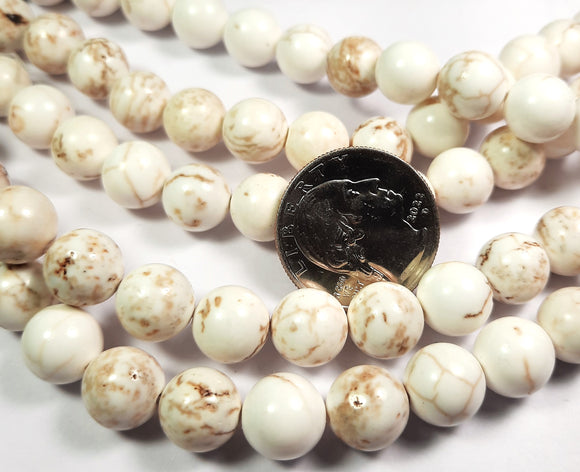 10mm Chinese Howlite Round Gemstone Beads 8-Inch Strand
