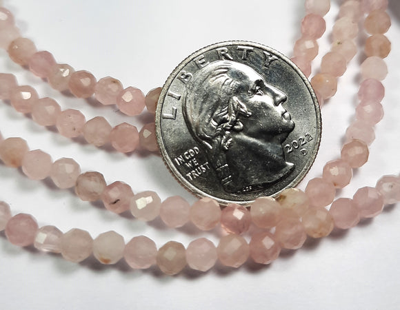 4mm Madagascar Rose Quartz Faceted Round Gemstone Beads 8-Inch Strand