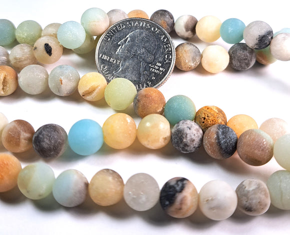 8mm Matte Amazonite Multicolor Round Gemstone Beads 8-Inch Strand