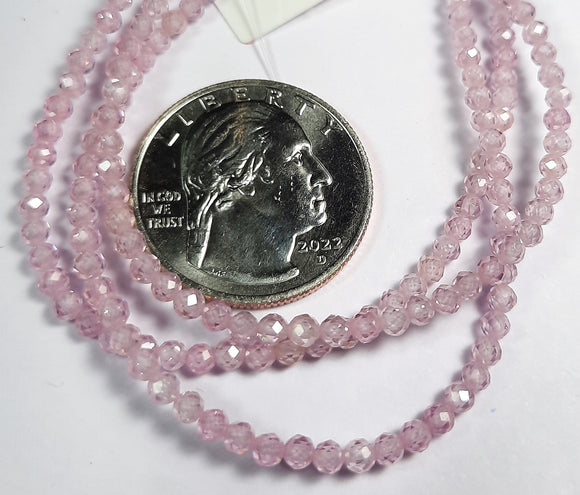 3mm Zircon Pink Gemstone Faceted Round Beads 8-Inch Strand