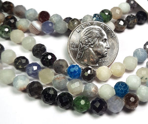 6mm Mixed Quartz Faceted Round Gemstone Beads 8-Inch Strand