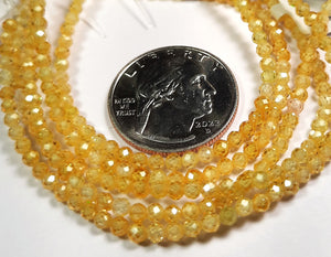 3mm Zircon Gold Gemstone Faceted Round Beads 8-Inch Strand