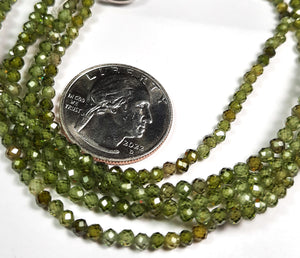 3mm Zircon Olive Green Faceted Round Gemstone Beads 8-Inch Strand