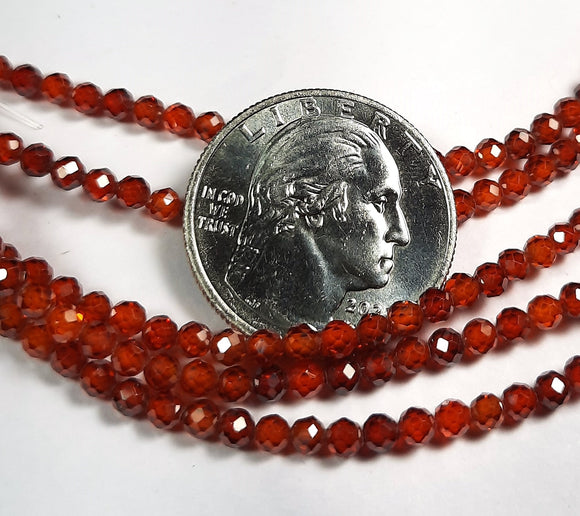 3mm Zircon Red Faceted Round Gemstone Beads 8-Inch Strand