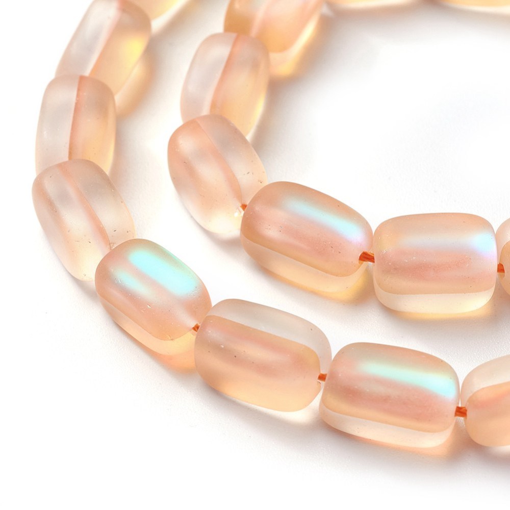 11x6mm Frosted Peach Synthetic Moonstone Glass Nugget Beads 10ct